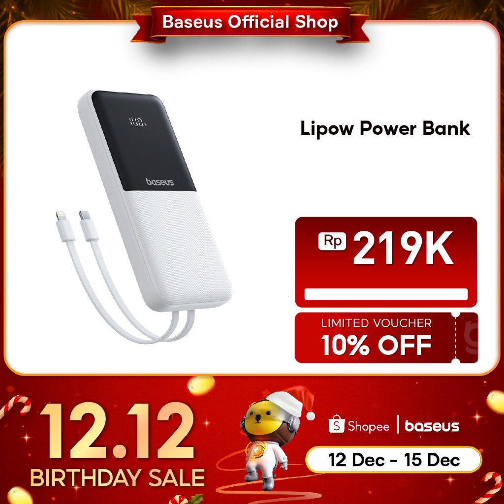 Baseus Power Bank Lipow 10000mAh & 20000mAh 22.5W Dual-Cable Type-C Lighting Digital Display