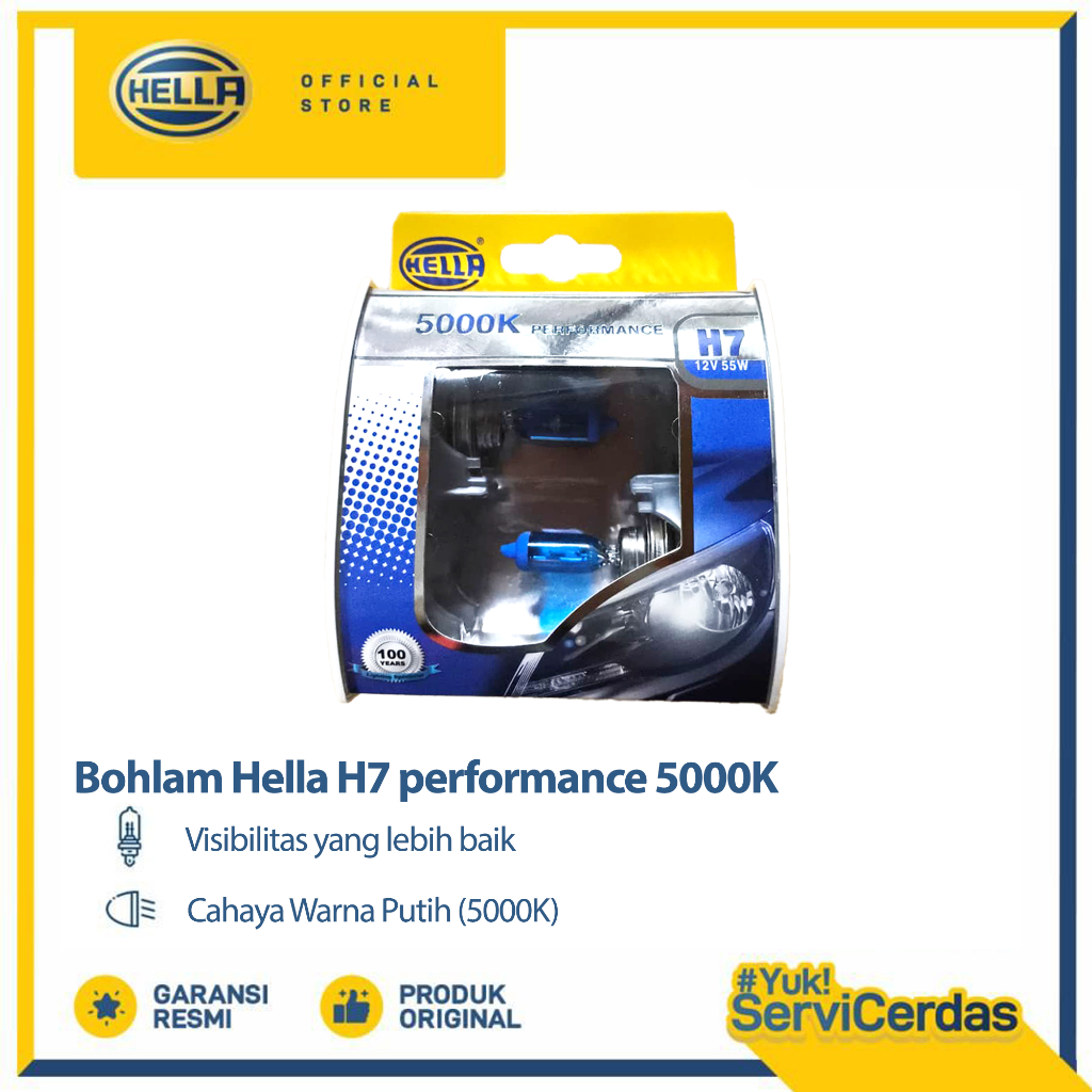 Bohlam Mobil HELLA Perfomance H7 12V 55W PX26D 5000K - Lampu Mobil
