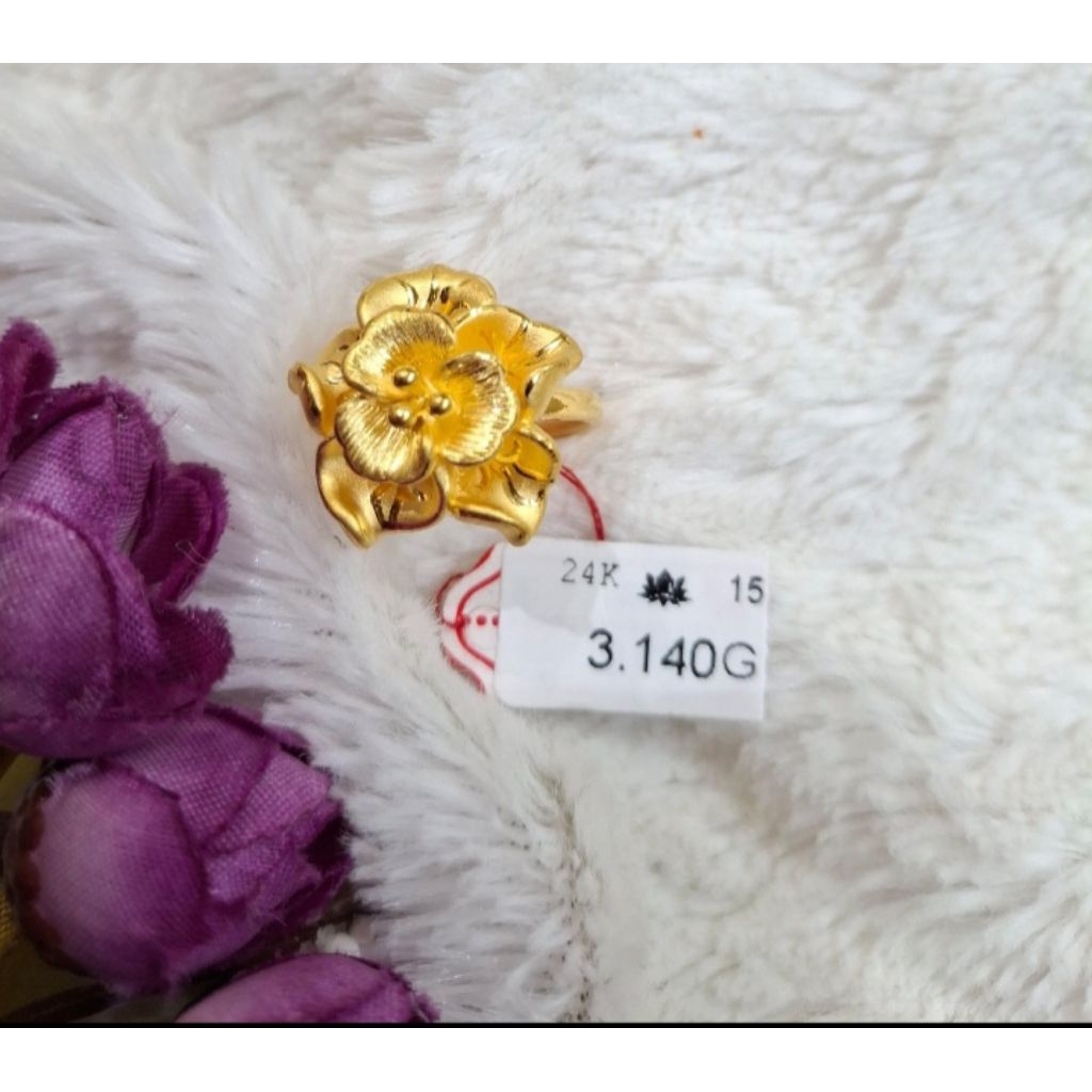 Cincin Bunga Emas Asli 24K