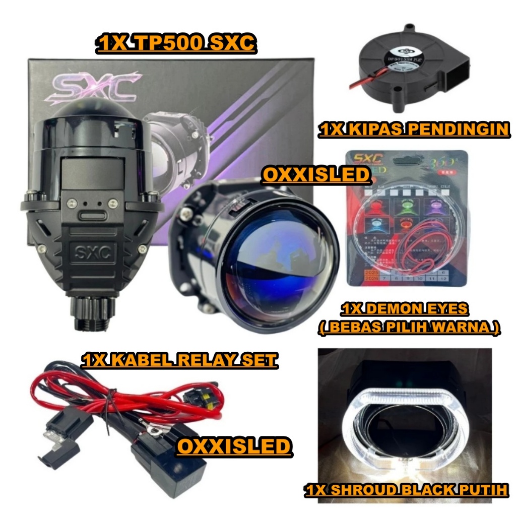 Biled Projector 2,5 inch Bluelens Premium SXC TP500 Black Housing Flat Cut Off Biled Motor Mobil...