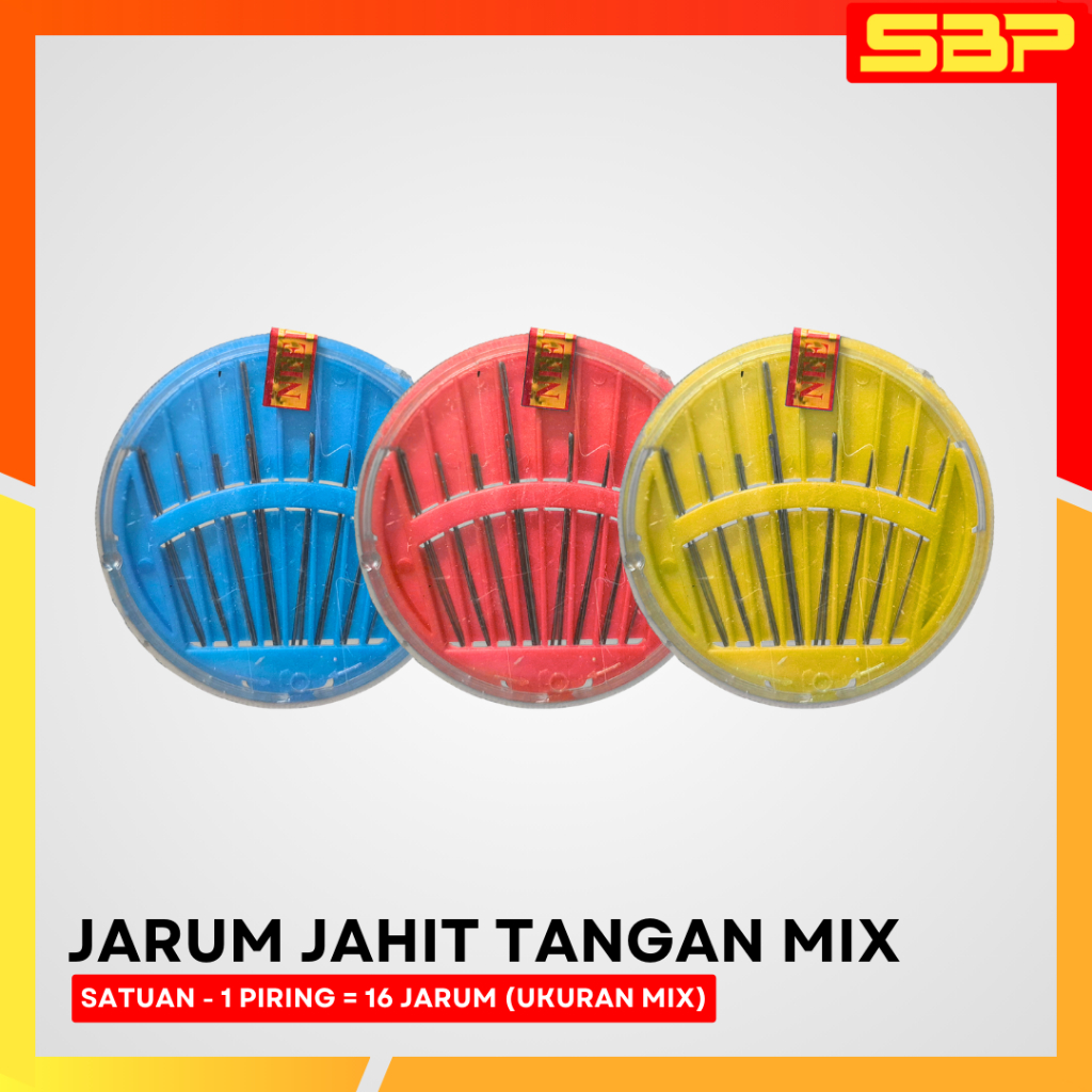 Jarum Jahit Tangan Mix - 1 Piring Isi 16 Jarum - Ukuran Kecil, Sedang & Besar