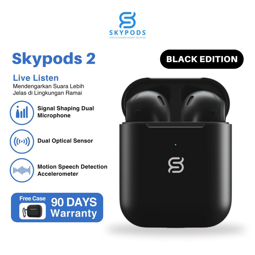 SkyPods Gen 2 “ Black Edition “ Wireless Earphone Bluetooth + Free Premium Silicon Case By SkyPods I