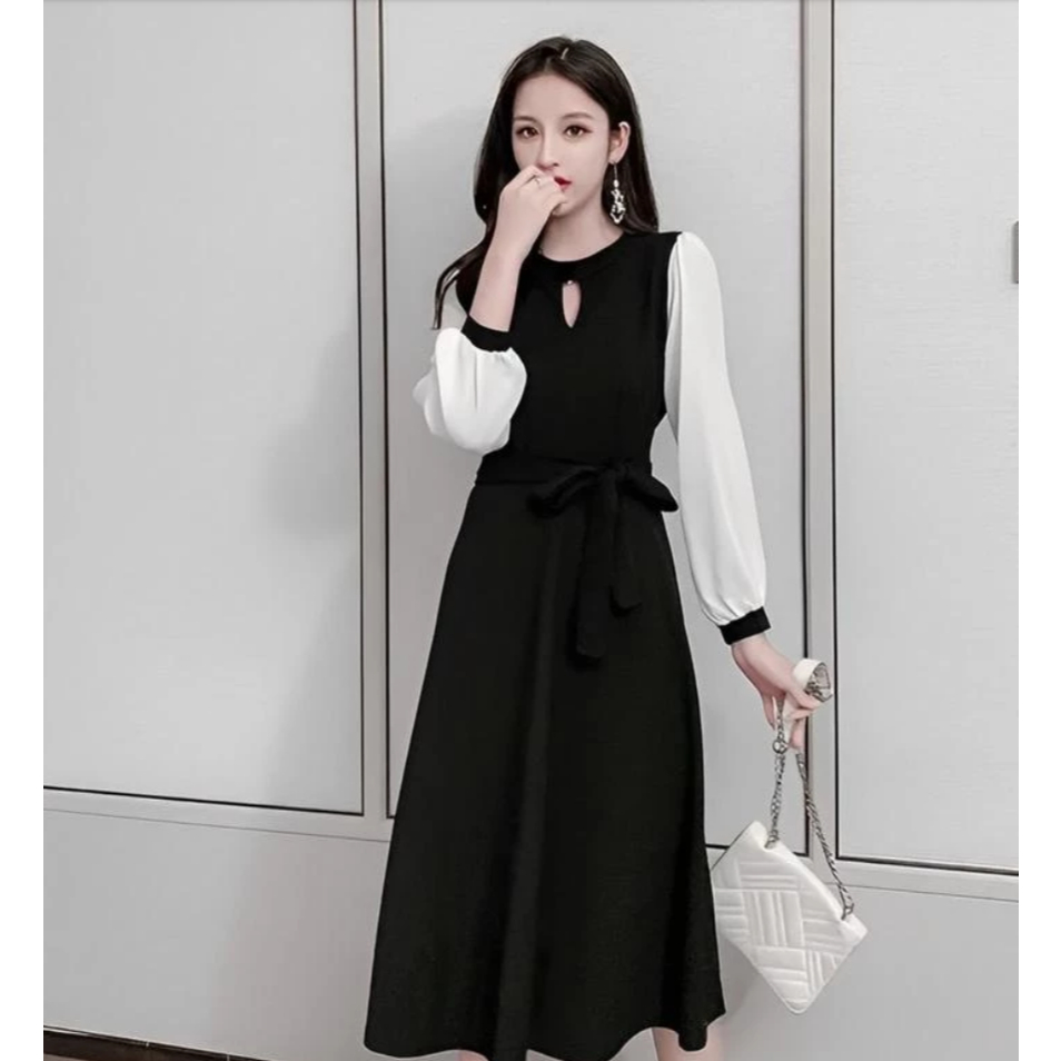 Korean Dress/Dress Korea Style bahan Scuba/Dress Midi Scuba