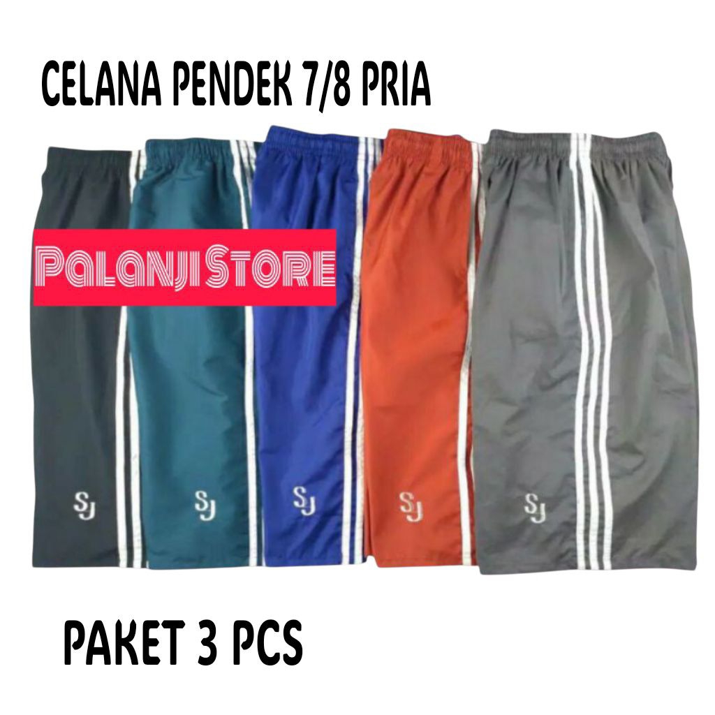 ( Dapat- 3 Pcs ) Celana Pendek Celana  Kolor Pria Wanita Santai 7/8 List- putih
