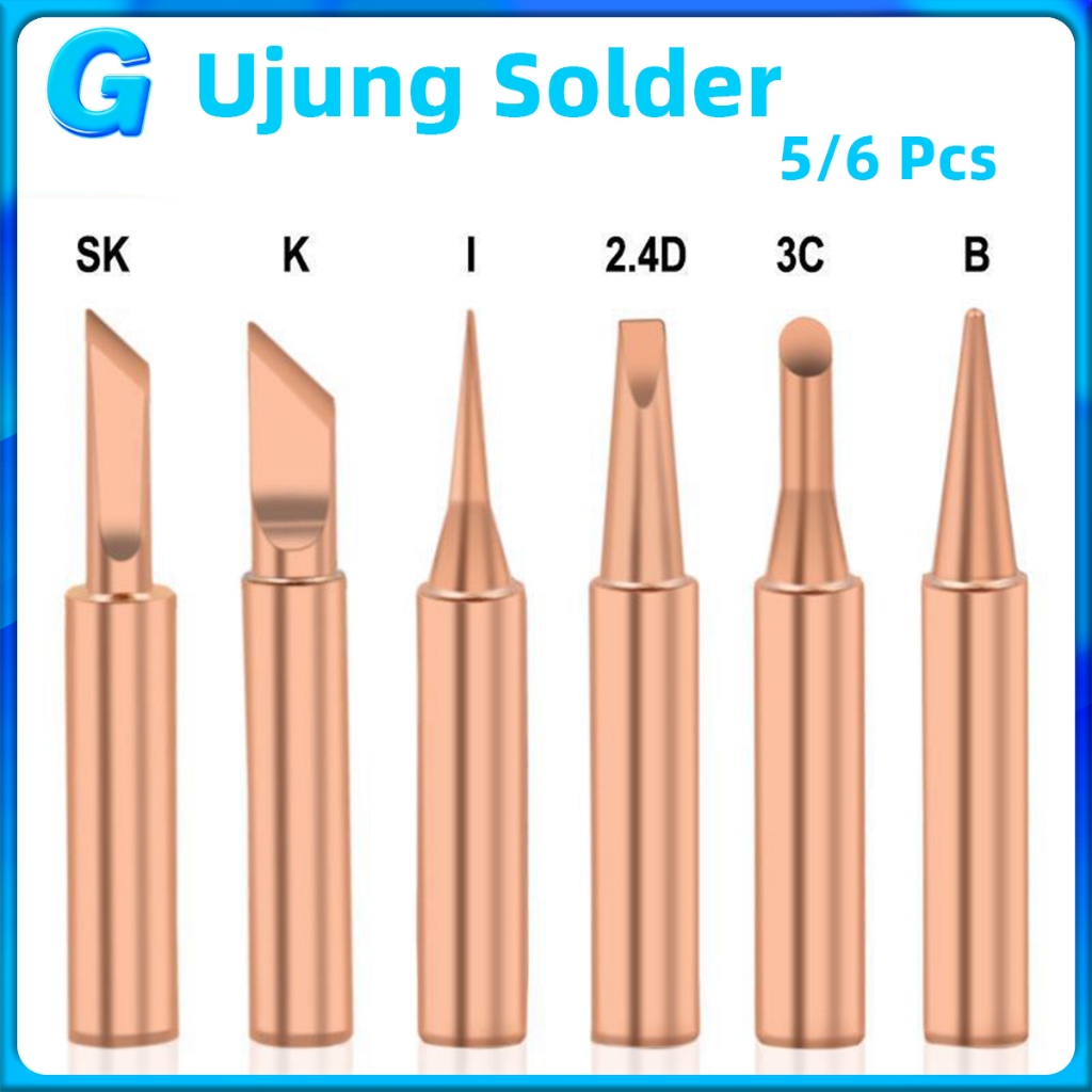 5/6 Pcs Ujung Solder Tembaga Asli Soldering Iron Tip Mata Solder Station Solder Tembaga Murni