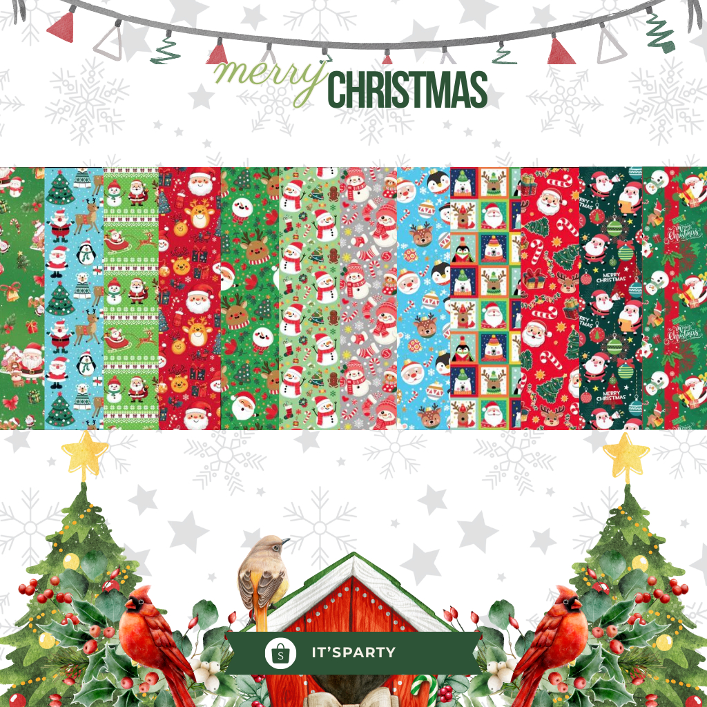 Kertas Kado Natal Premium Tebal Doff Gift Wrap Bungkus Kemasan Hadiah Merry Christmas Kertas Kado Na