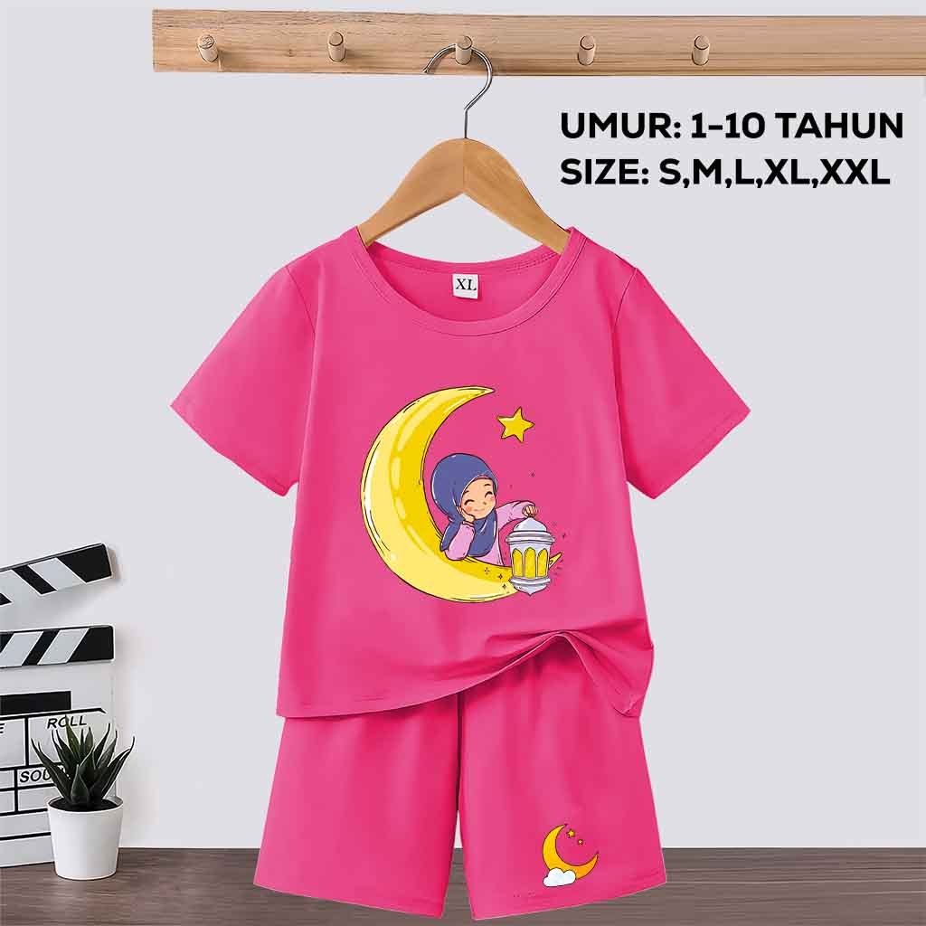 Setelan Anak Perempuan Umur 1-10 Tahun Muslimah Baju Anak Muslimah Anak Perempuan Lengan Pendek