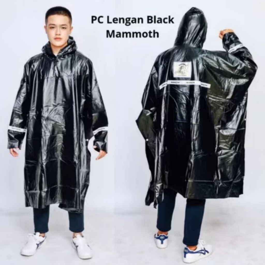 Jas Hujan Original Mammoth Ponco Lengan dan Stelan Jaket Celana Ninja Black Jumbo Tebal Mantel Model