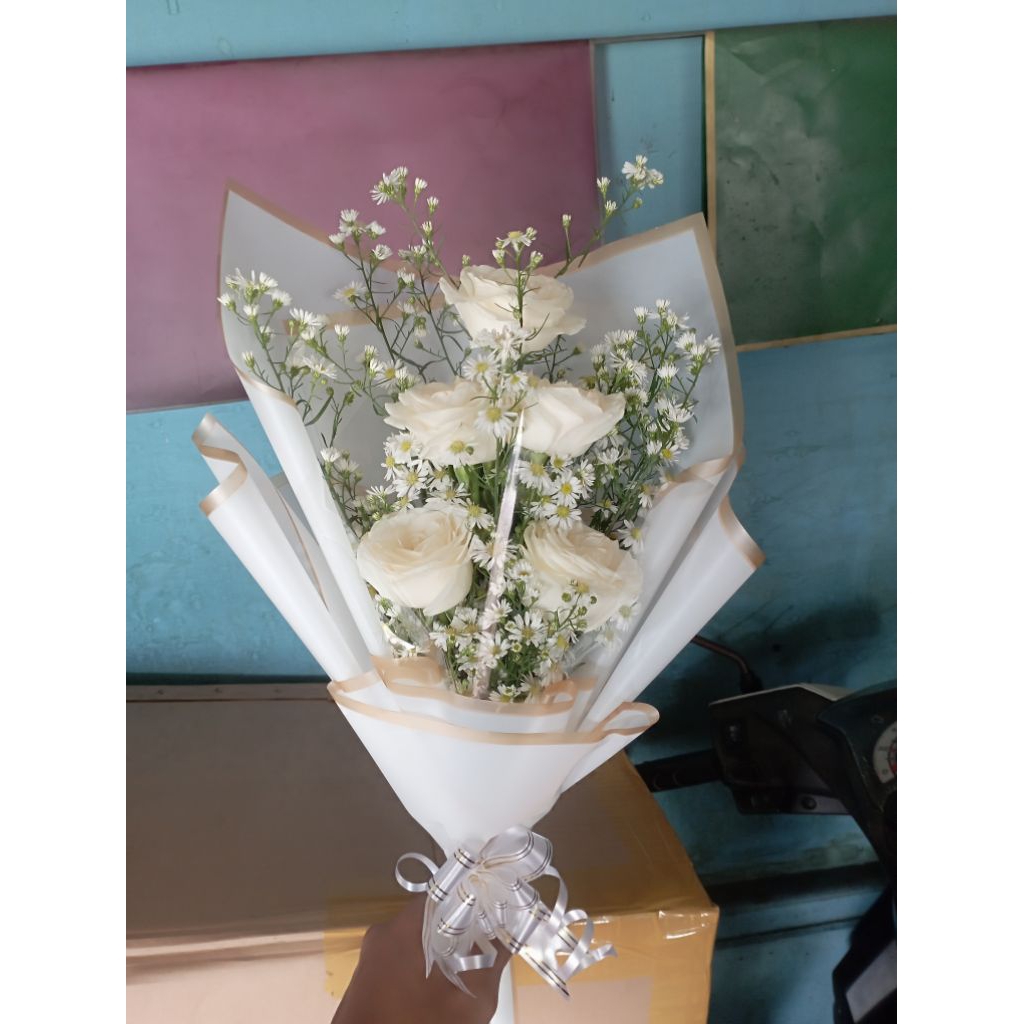 Buket bunga mawar putih, bunga mawar asli Bunga mawar fresh