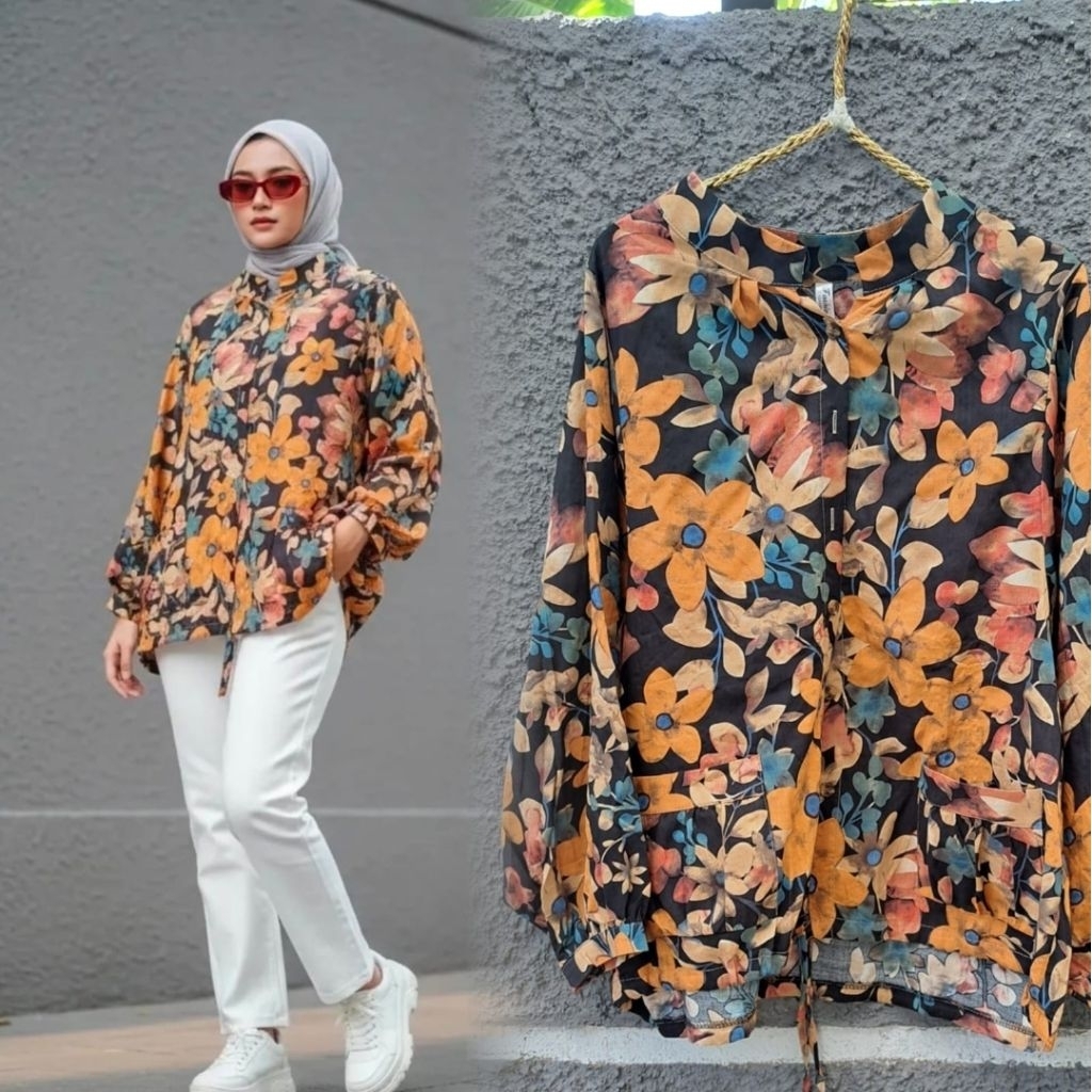 BAJU IMPORT BANGKOK BLOUSE WANITA MOTIF BUNGA NYAMAN ADEM