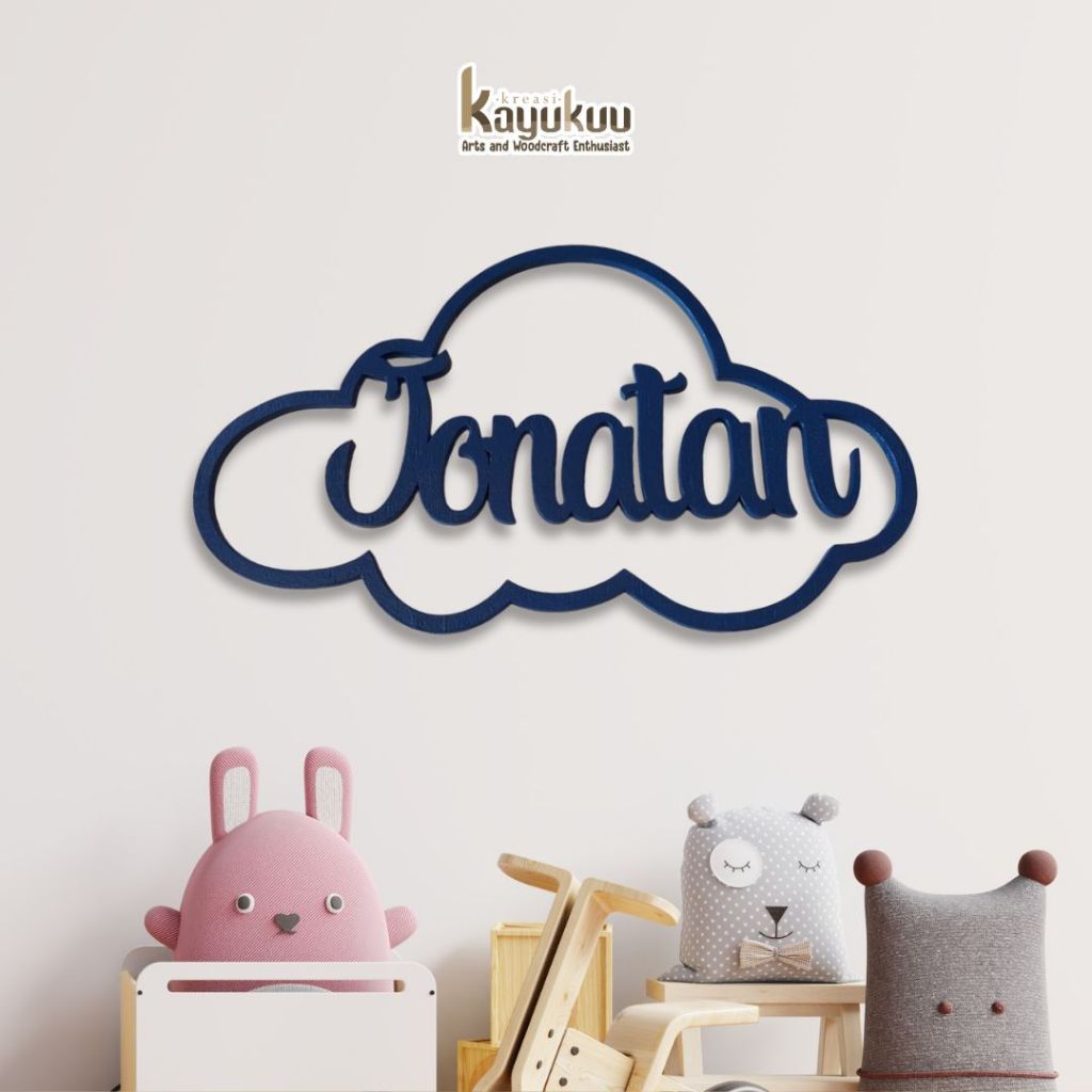 Kreasikayukuu Custom Nama Awan | Hiasan Dinding Kamar Anak / Pintu Kamar Anak Bahan Plywood 5mm