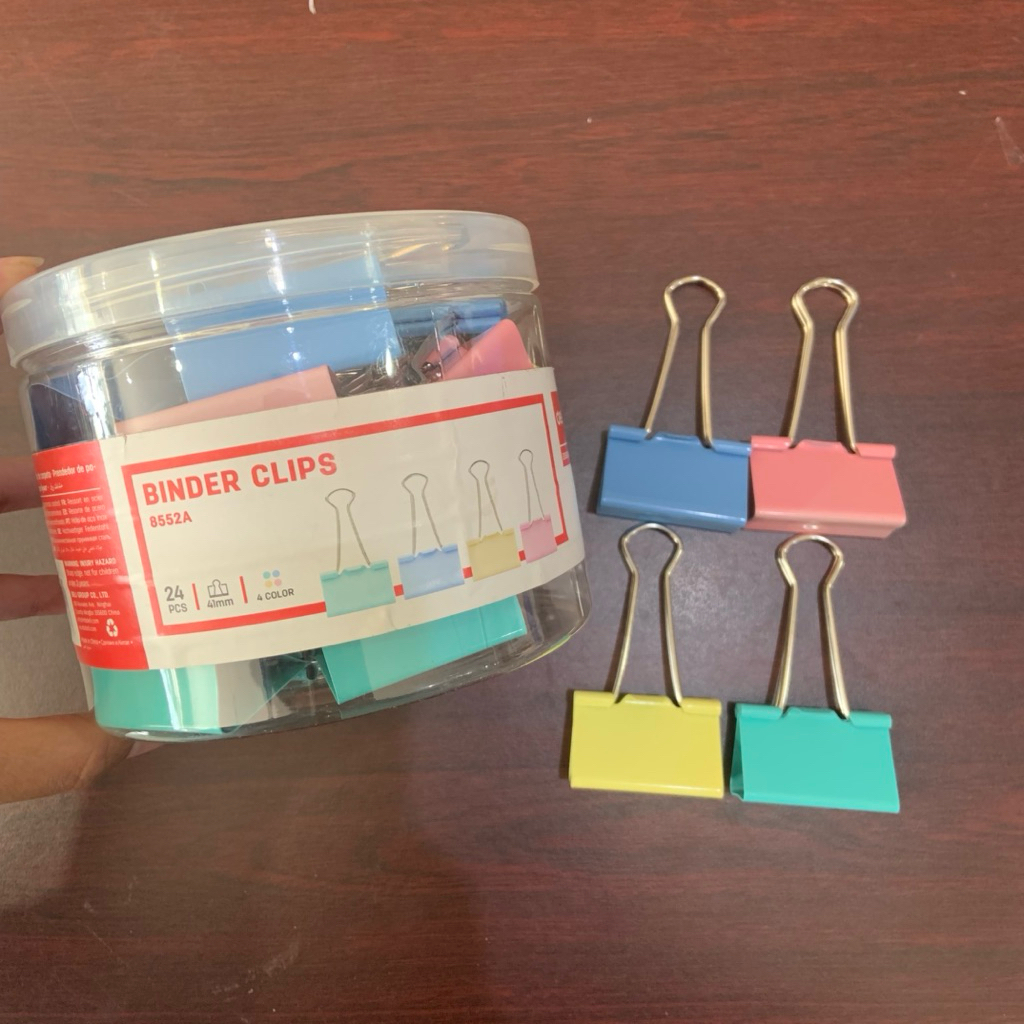 DELI binder clip 41mm/ 200 kode 8552A warna hijau biru pink kuning ECER per PCS 1 tube isi 24pcs