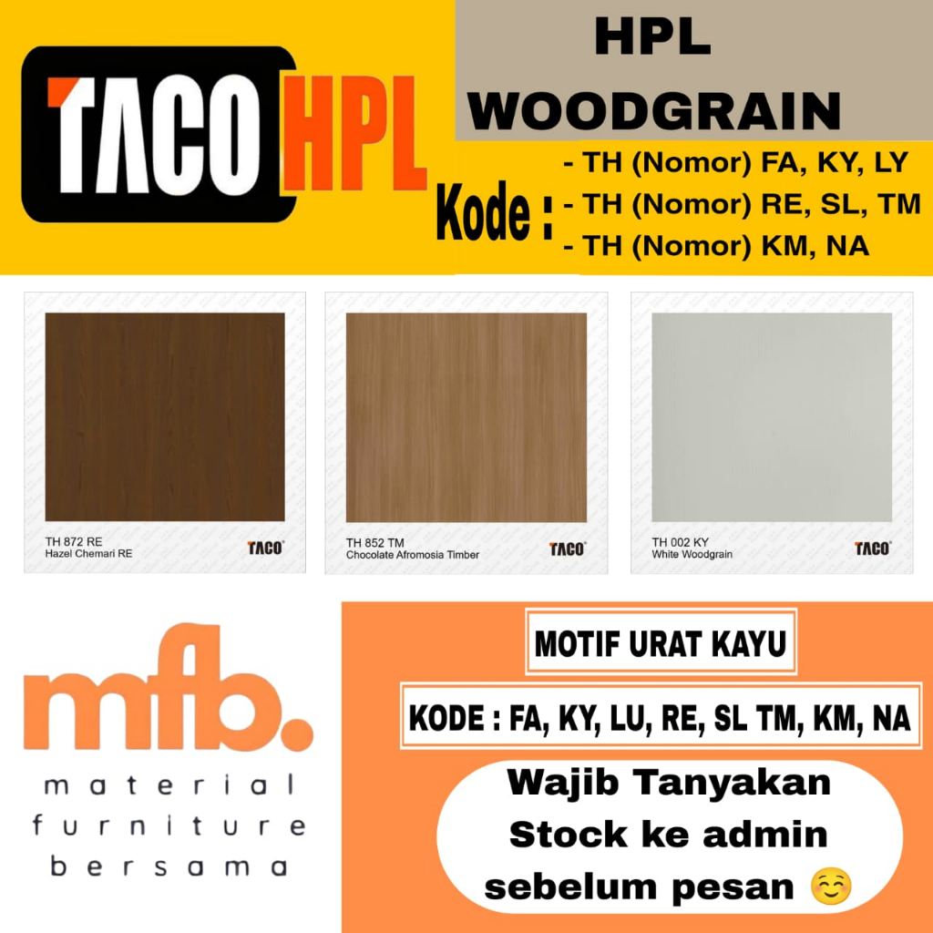 TACO HPL WOODGRAIN LEMBARAN / HPL MOTIF KAYU ALAMI TACO | HPL LEMBARAN MOTIF KAYU / WOODGRAIN | HPL 