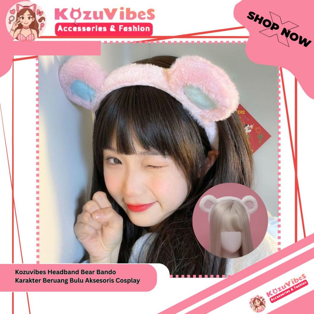 Kozuvibes Headband Bear Bando Karakter Beruang Bulu Aksesoris Cosplay