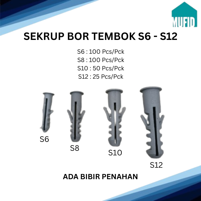 Pengait Sekrup Bor Tembok Baut Tembok S6 S8 S10 S12