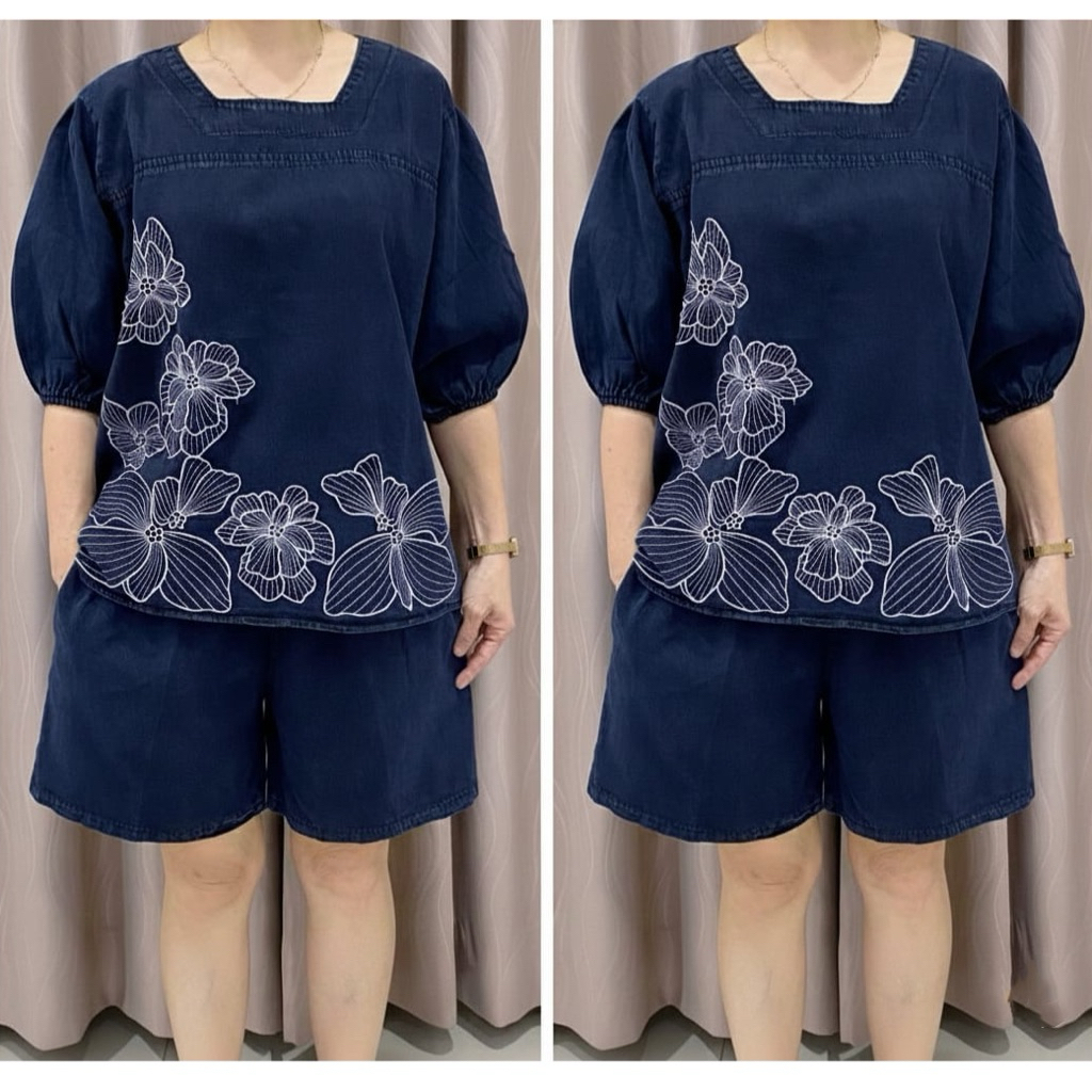 1448 SETELAN HP JEANS BORDIR BUNGA LD116 WANITA|SETELAN CELANA PENDEK|ONESET WANITA