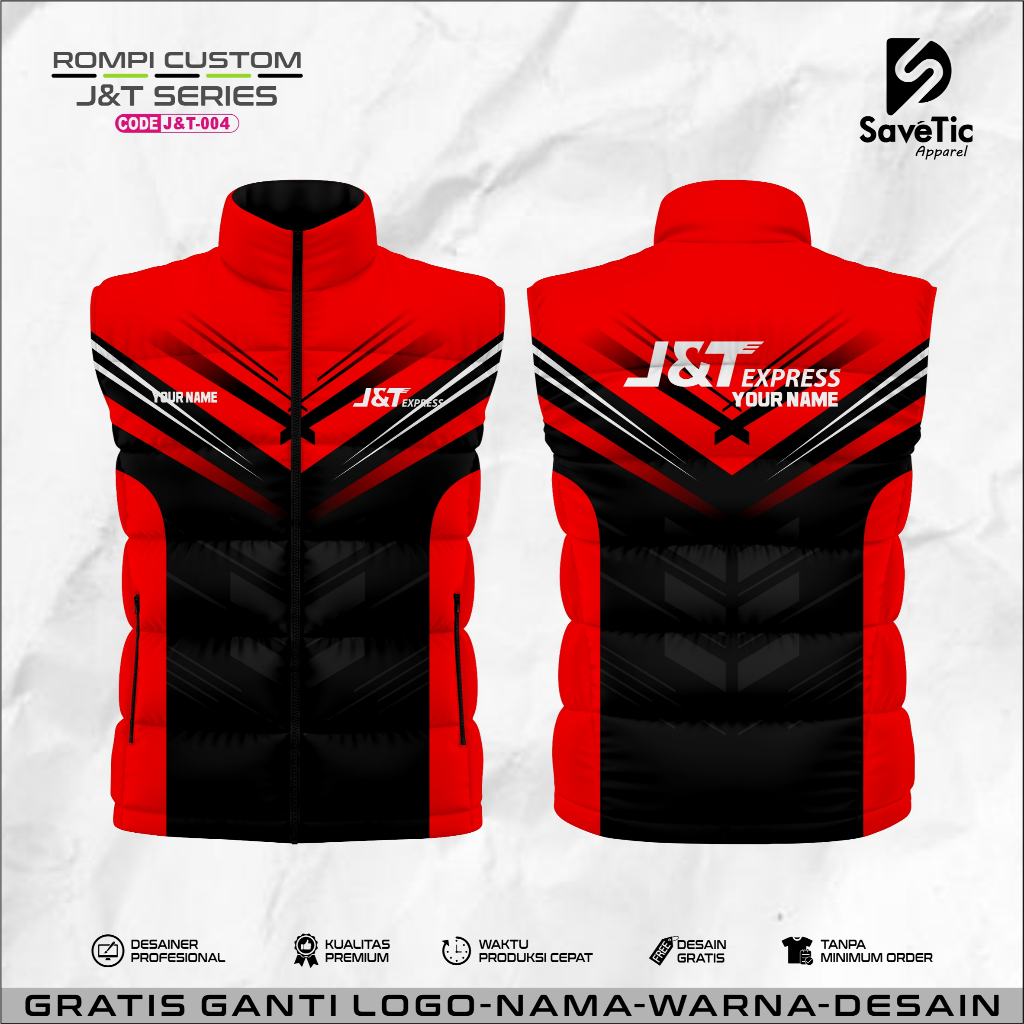 Rompi Puffer /Gelembung J&T Express Custom Full printing Waterproof/vest/rompi outdoor/Kurir J&T Exp