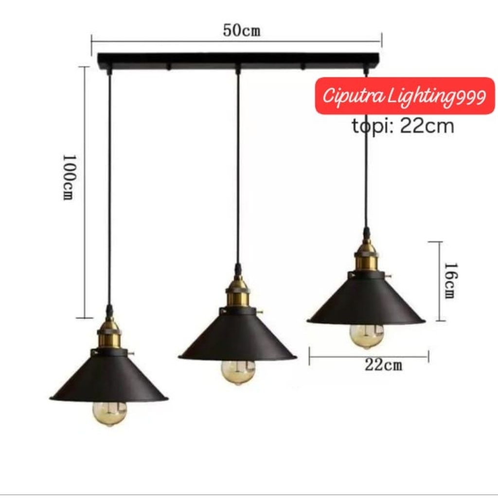 Lampu Gantung Hias Industrial Minimalis Meja Makan Meja Island 3 Lampu Elegan