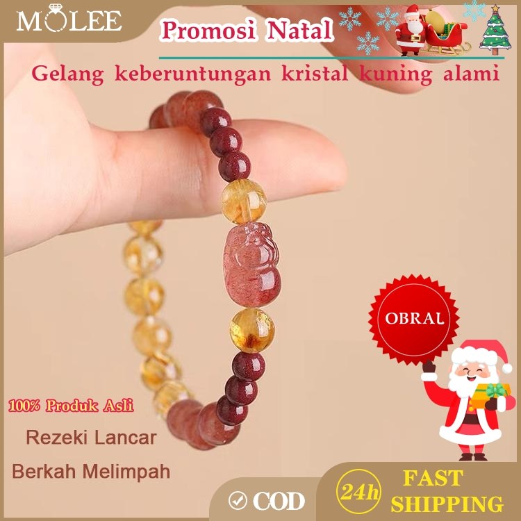 [ Promosi Natal ]Gelang Wanita Pixiu Citrine Kristal Kuning Aksesoris Fashion Elegan Hadiah Cantik -