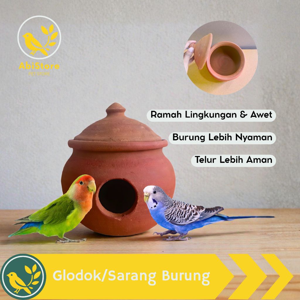 Glodok/Sarang Gerabah Tempat Bertelur Burung – Aman, Tahan Lama, Cocok untuk Parkit, Lovebird, & hew