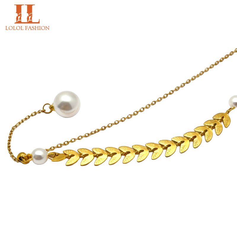 LOLOL FASHION Jewelry Kalung Daun Mutiara Bahan Titanium [ LOLOL 118 ]