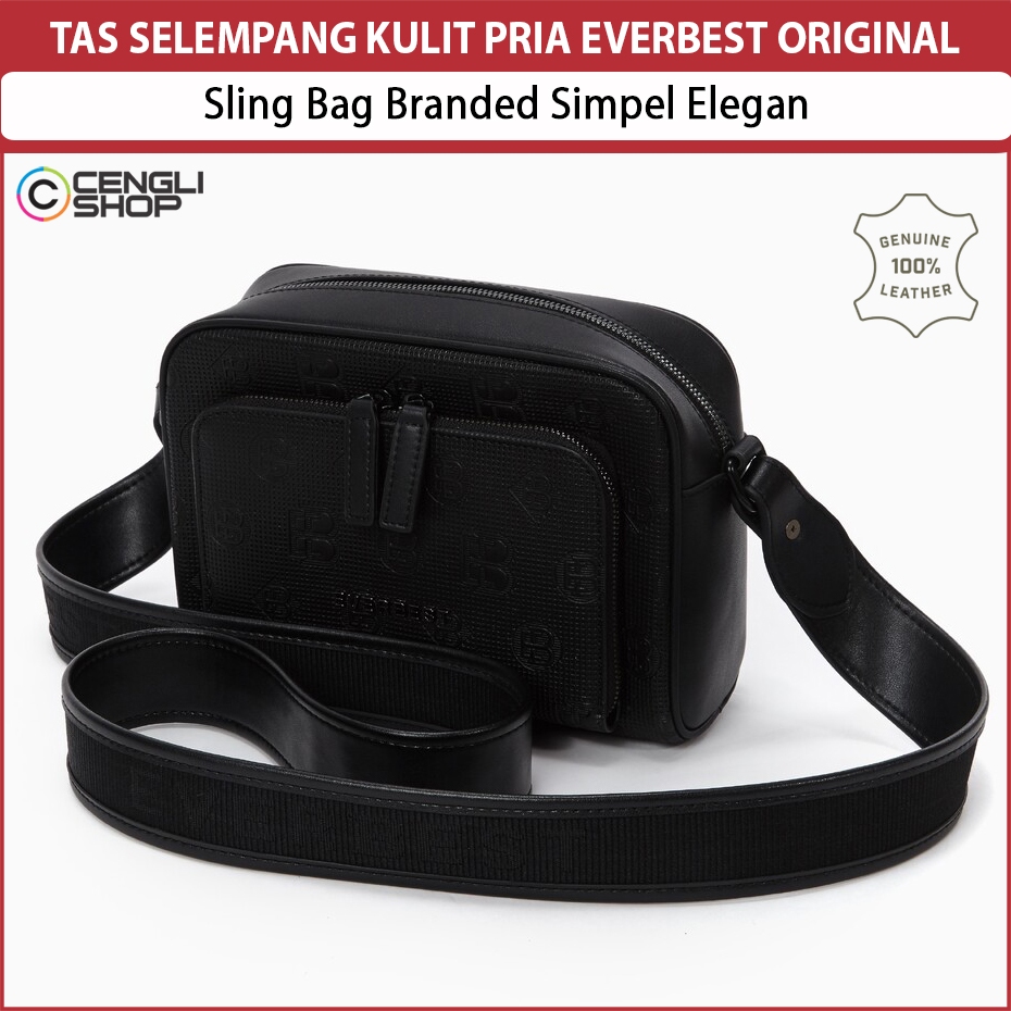 TAS SELEMPANG KULIT PRIA EVERBEST ORIGINAL SLING BAG BRANDED SIMPEL ELEGAN HITAM EM23