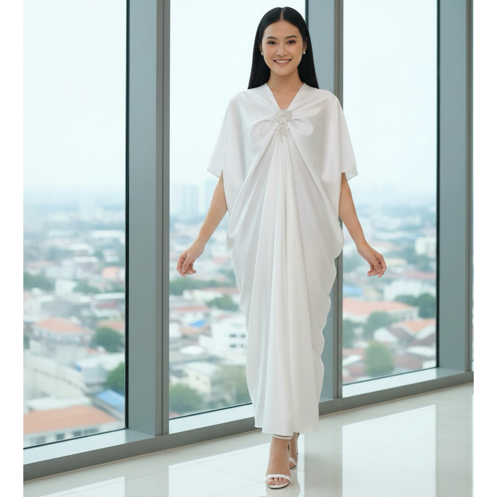 KAFTAN POLOS WANITA SATIN ELEGANT / KAFTAN POLOS SATIN SILK PREMIUM / KAFTAN LEBARAN SATIN POLOS PRE