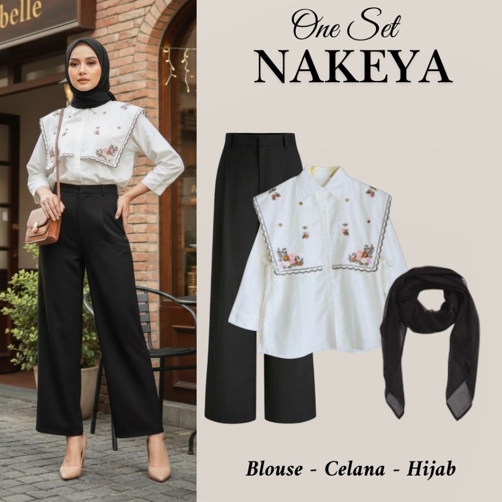 One Set Blouse Wanita Kekinian (Atasan, Celana, Hijab ) OOTD Hijab Style  TM64
