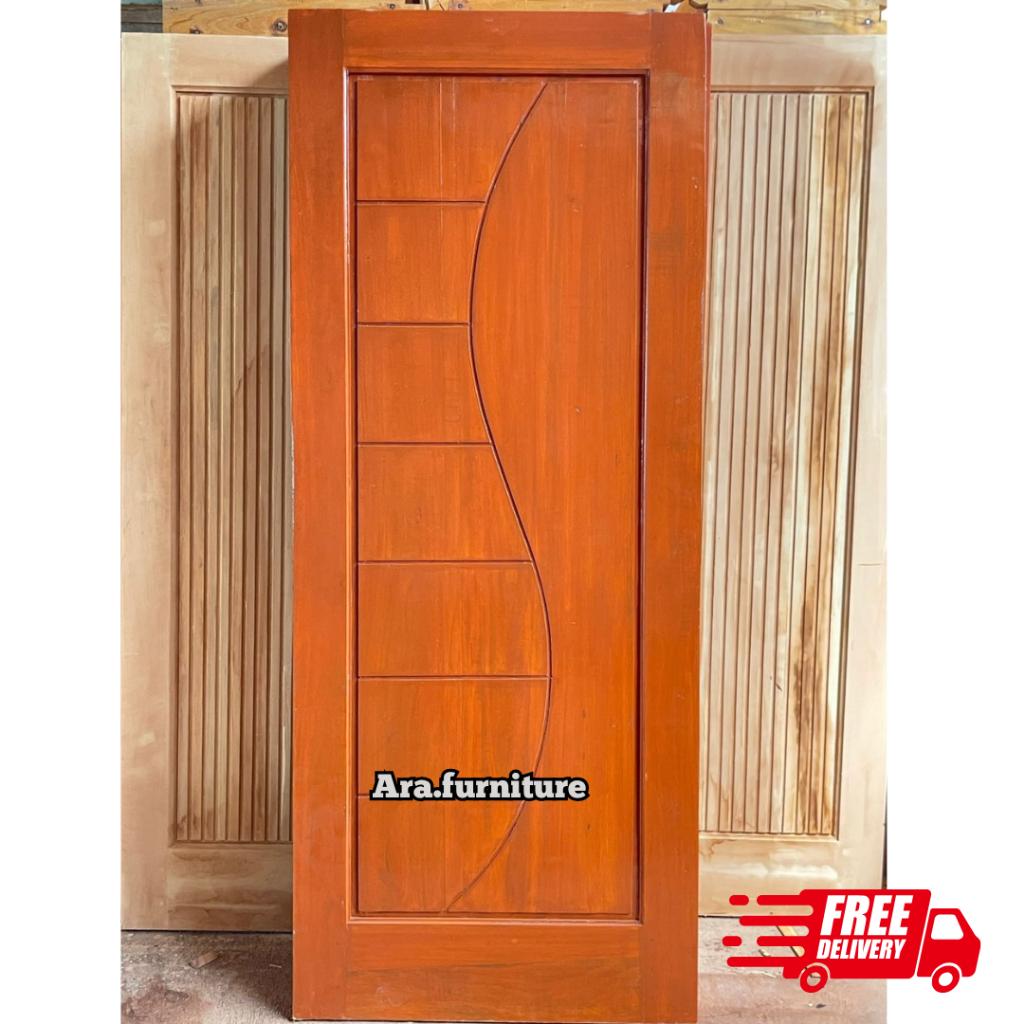 Pintu Kayu Mahoni Solid Minimalis – Daun Pintu Finishing Plisture + Cat untuk Kamar & Rumah