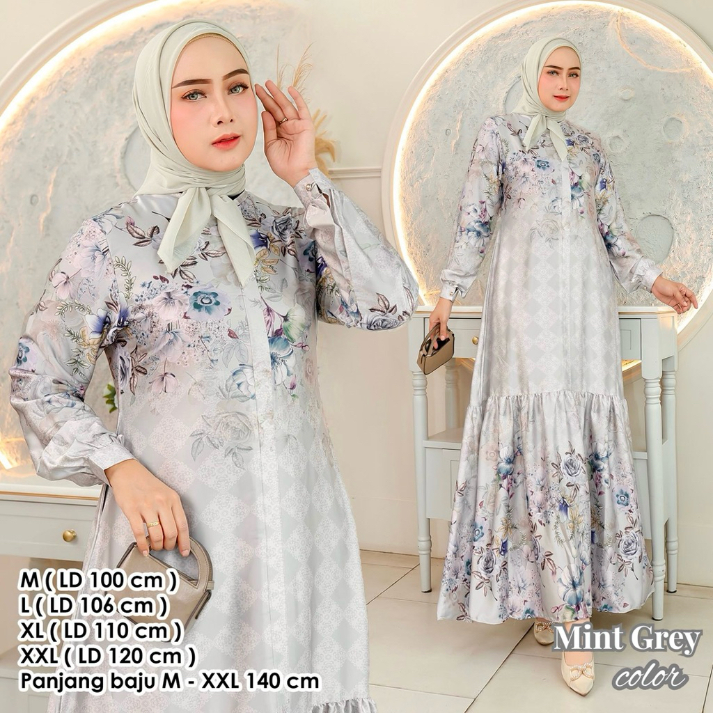 YR - Lunara Dress Armani Silk Rempel / Gamis Armani Silk Printing / Gamis Pesta Mewah Favorite
