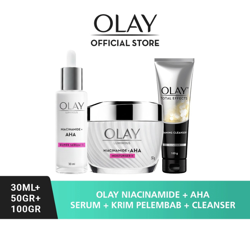 [LEBIH HEMAT] Olay Set Luminous Niacinamide + AHA: Krim Pelembab 50gr + Serum 30ml + Total Effect Sa