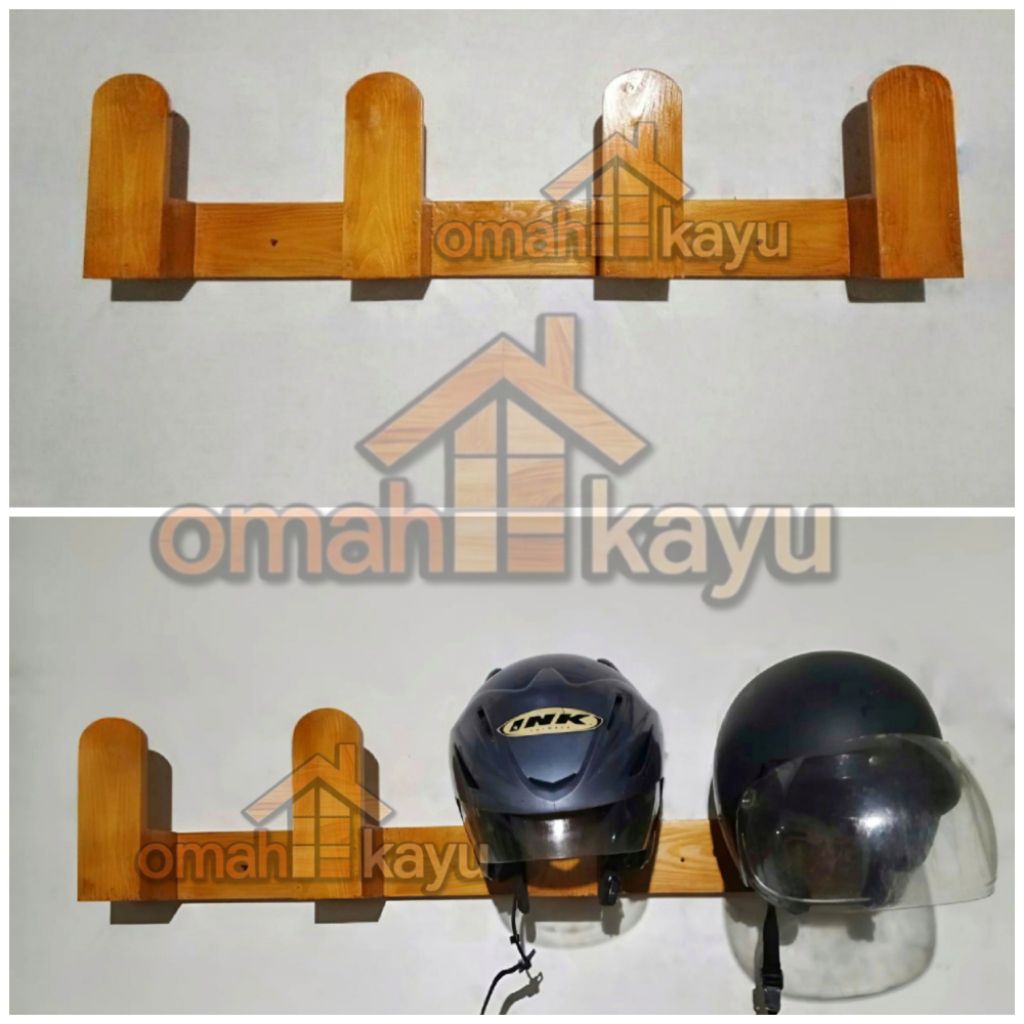 Rak helm gantungan helm tempel dinding jati belanda Horizontal 4