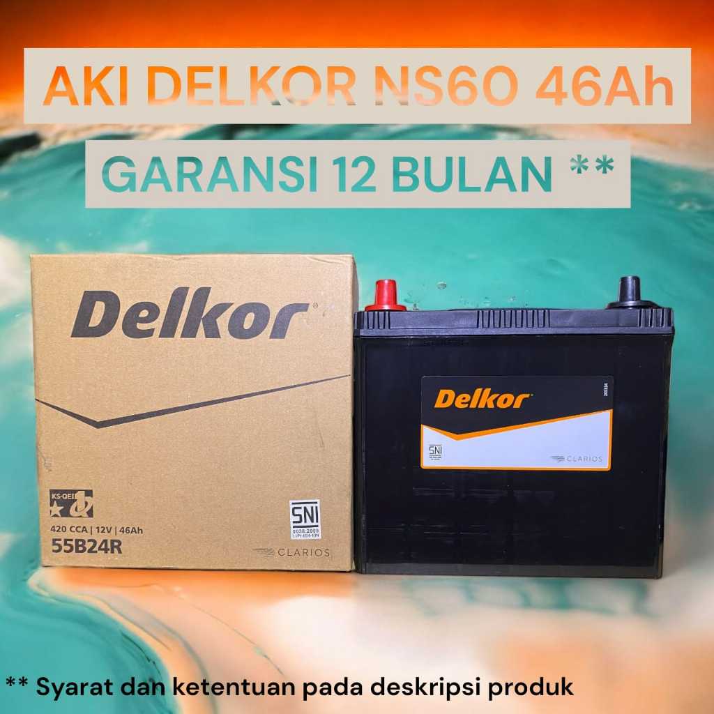 Aki Mobil Merk Delkor Tipe NS60 / 55B24R Kapasitas 46 Ampere Garansi 12 Bulan