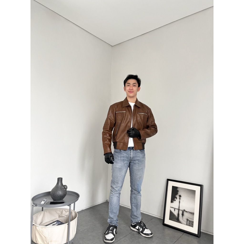 boxy jacket brown jaket kulit boxy pria