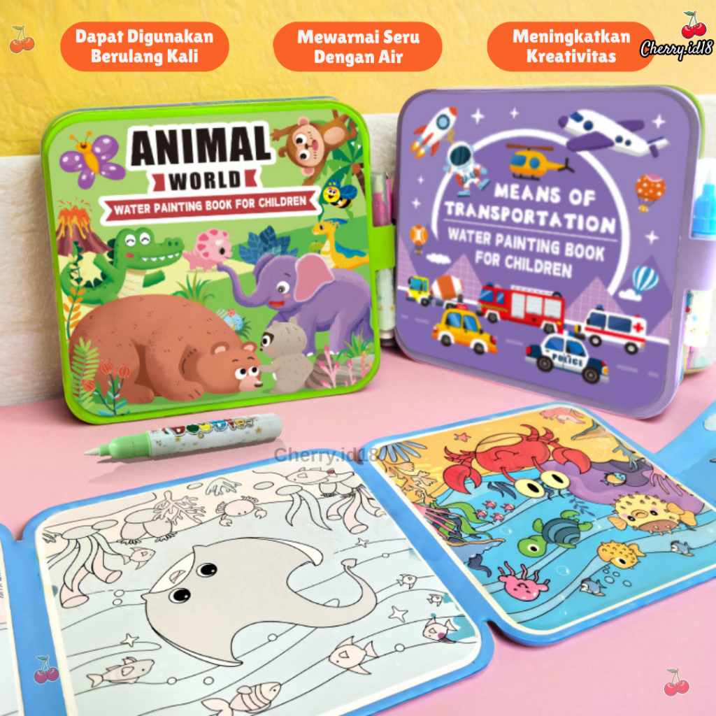 Cherry COD Buku Gambar Ajaib Anak Magic Water Painting / Buku Ajaib Belajar Mewarnai Anak