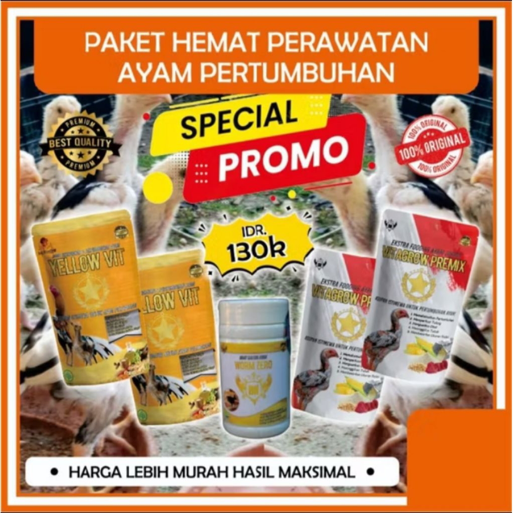 FLASH SALE  PAKET HEMAT PERTUMBUHAN ANAK AYAM CEPAT BESAR Vitagrow Premix dan yellow vit serta obat 