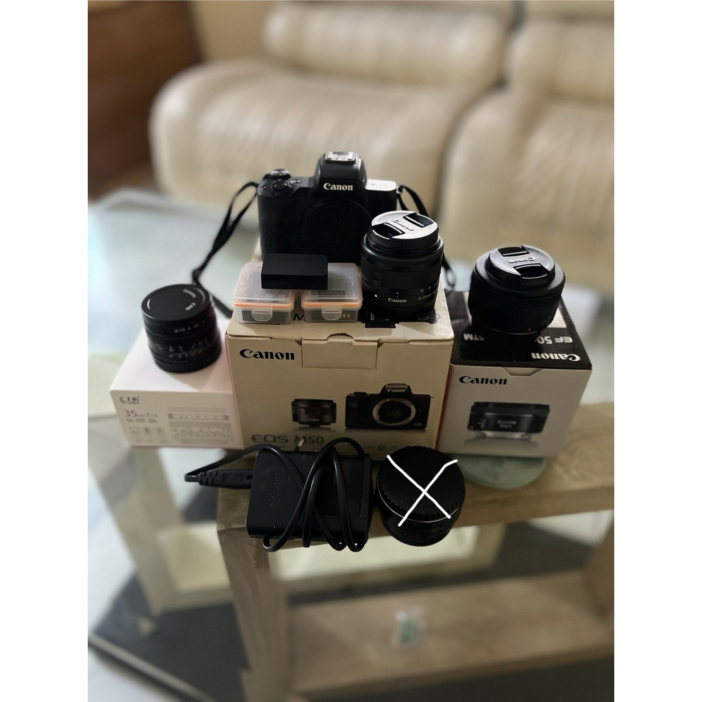 (BEKAS) PAKET LENGKAP CANON M50 LENSA KIT + 7ARTISANS 35mm + CANON 50mm