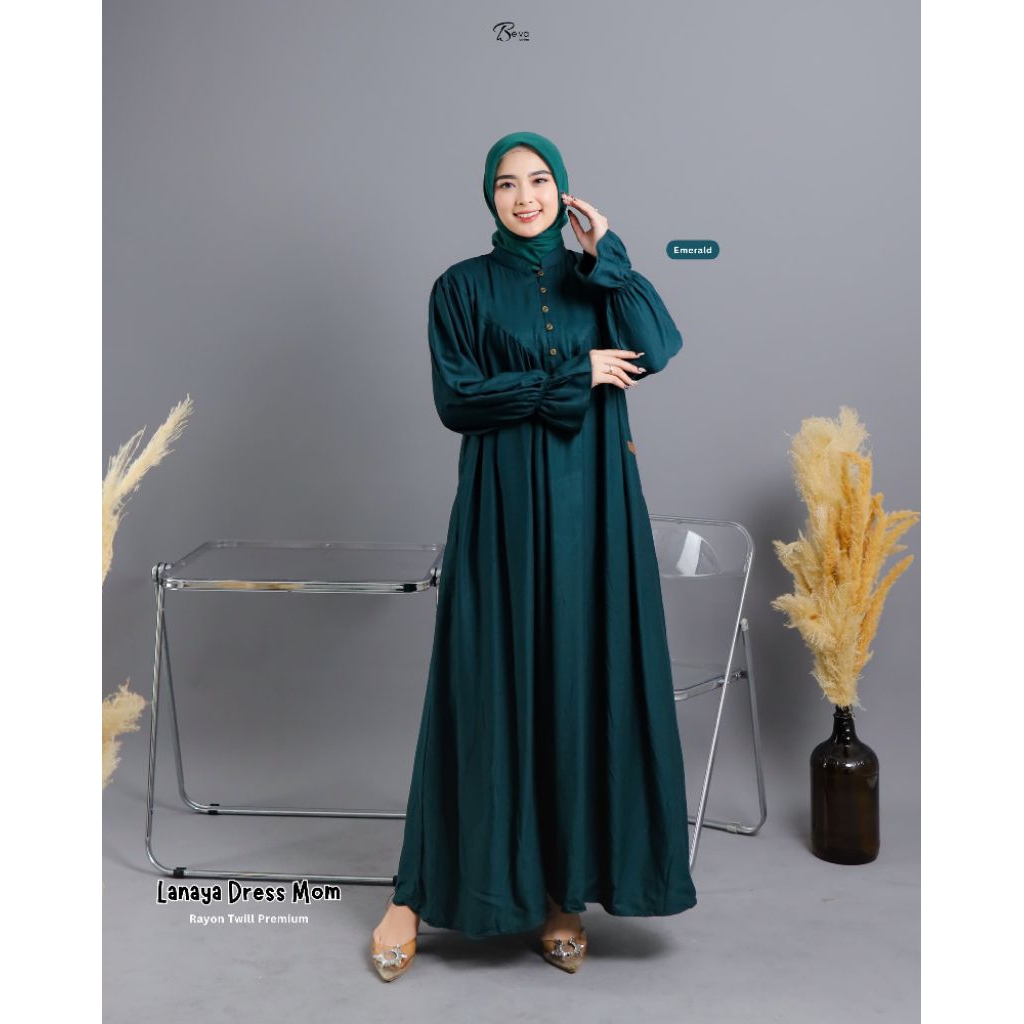 LANAYA DRESS MOM BY BELVA FASHION, GAMIS RAYON TWILL PREMIUM, GAMIS TWILL BELVA, GAMIS HITAM PREMIUM