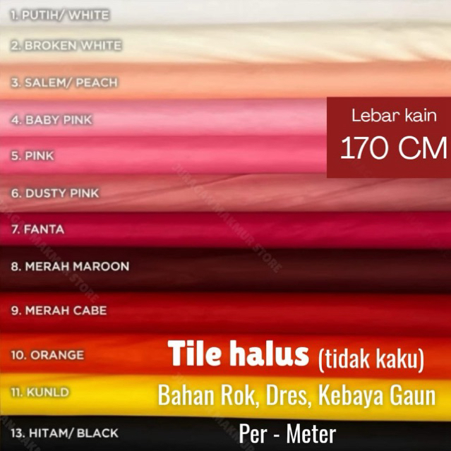 Tile Halus Premium Meteran Tulle Polos Lebar 170 cm Bahan Gaun, Gamis, Kebaya, Rok Pesta