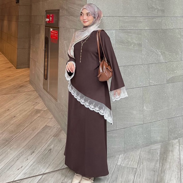 Zhafira Lace OneSet Tunik rok Malay / Tunik Asimetris renda/ Outfit lebaran/ outfit bukber / Outfit 