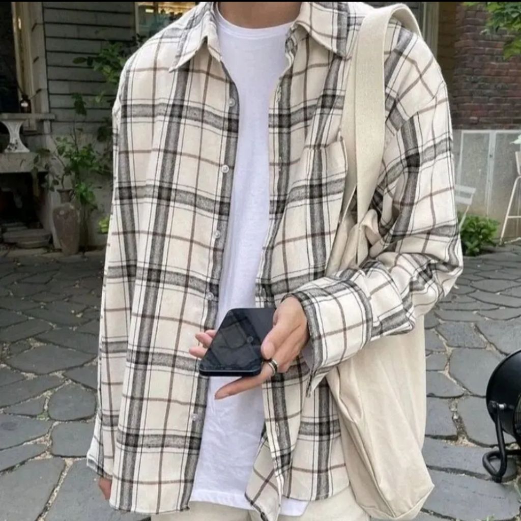 Kemeja Flanel Oversize Jumbo Pria Wanita Unisex