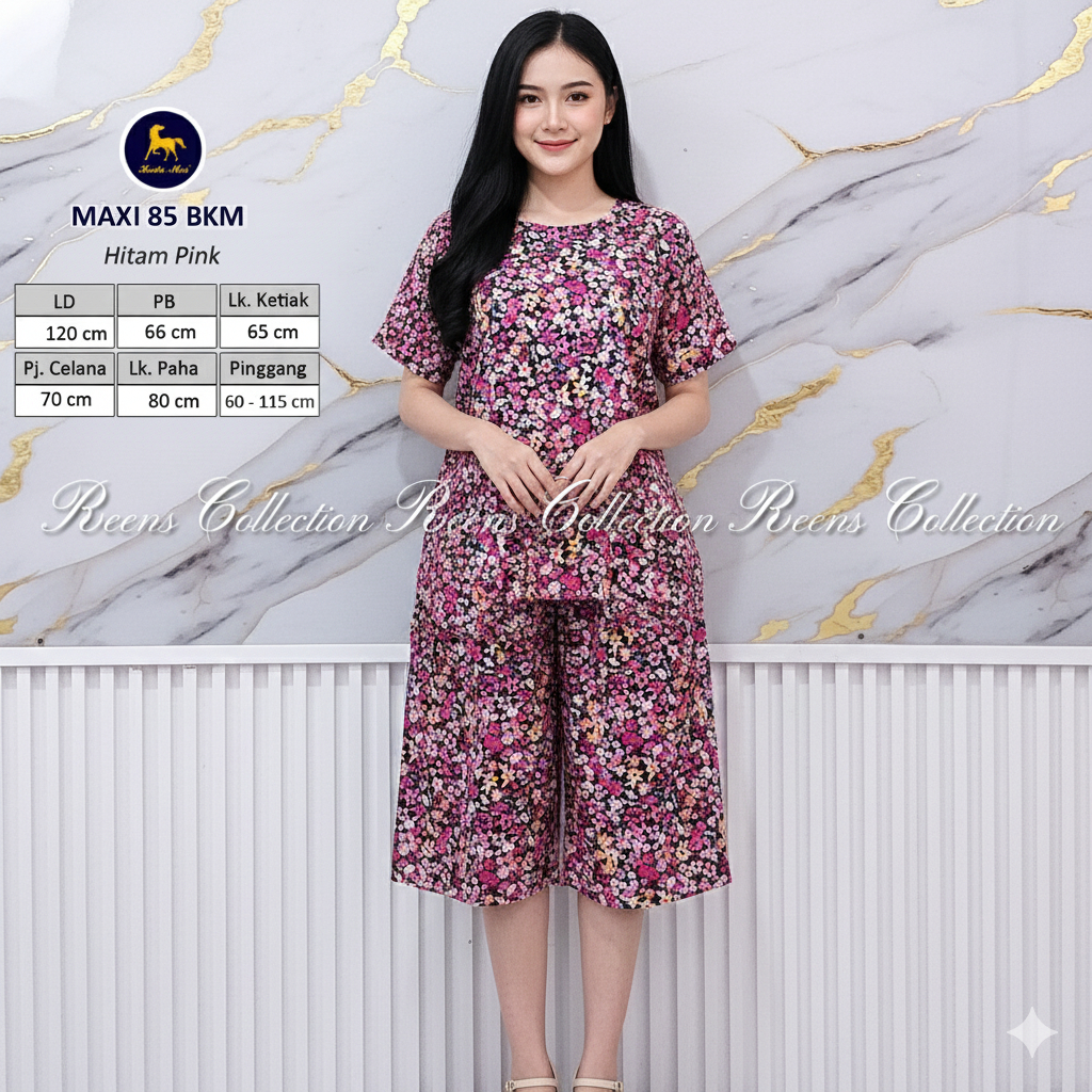 Batik Kuda Mas Setelan Maxi 85 Piyama Wanita Kulot Lengan Pendek LD 120 cm Tanpa Kancing