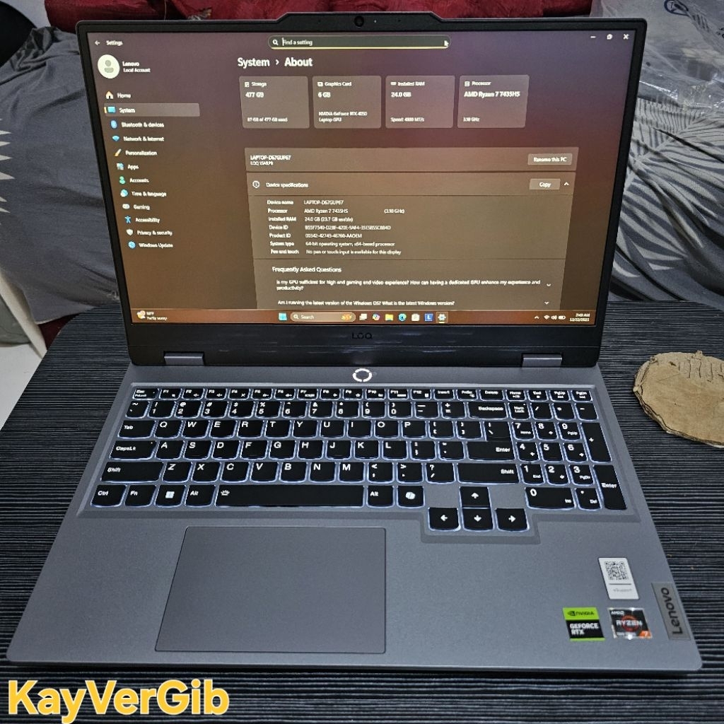 Lenovo LOQ 15ARP9 Ryzen 7 7435HS RTX4050