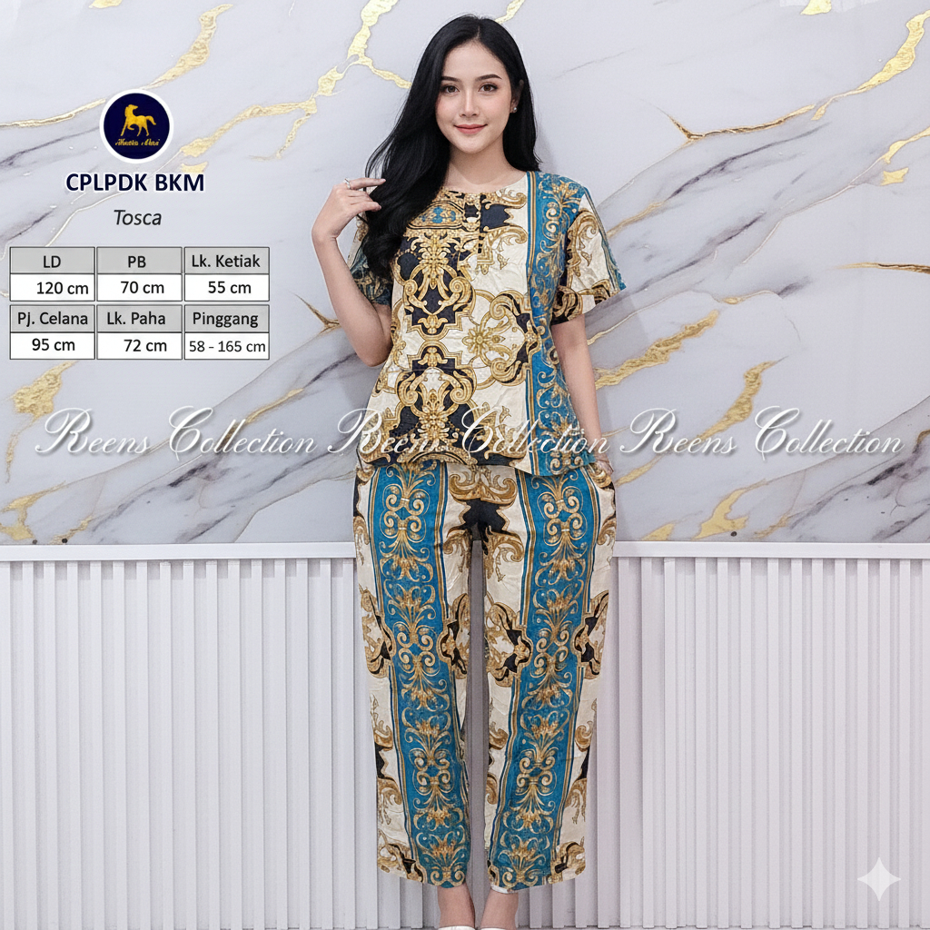 Batik Kuda Mas Setelan CPLPDK Piyama Wanita Celana Panjang Lengan Pendek 3 Kancing Depan Busui