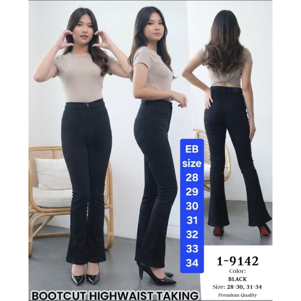 CELANA JEANS FELINO HIGHWAIS  CUTBRAY HITAM PEKAT
