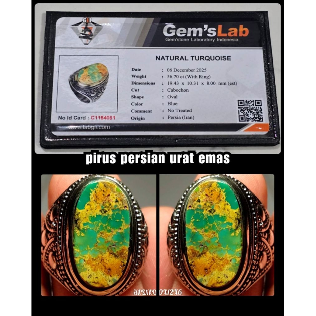 batu pirus Persia urat emas kuno ijo daun