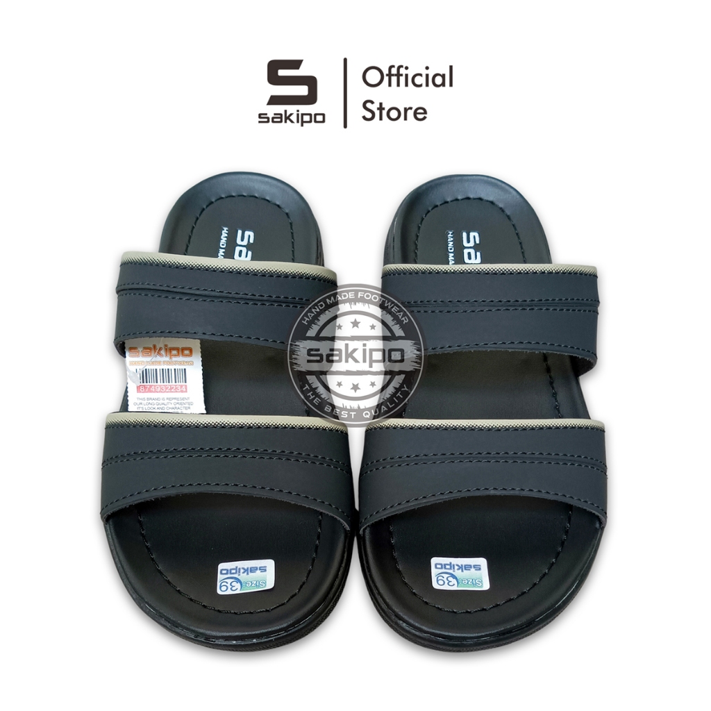 Sakipo Sandal Pria Dewasa Ban 2 Hitam Sendal Distro Selop Remaja Keren Sandal Distro Cowok Kekinian