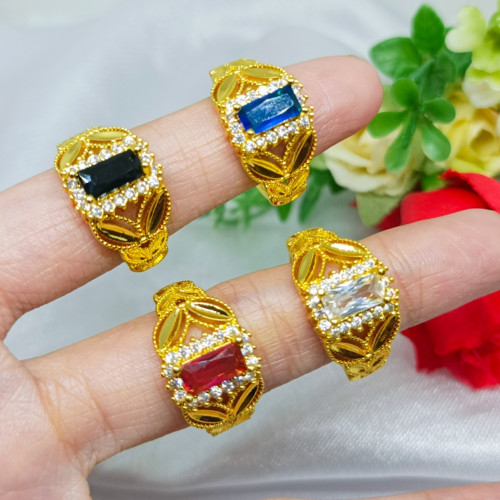 Cincin Mewah Titanium Anti Karat Wanita Berlapis Emas 18K Gold Berlian Perhiasan Imitasi Dubai India