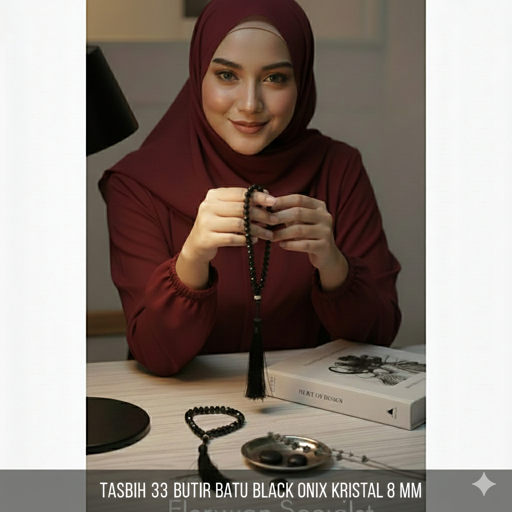 TASBIH 33 BUTIR BATU BLACK ONIX KRISTAL 8 MM