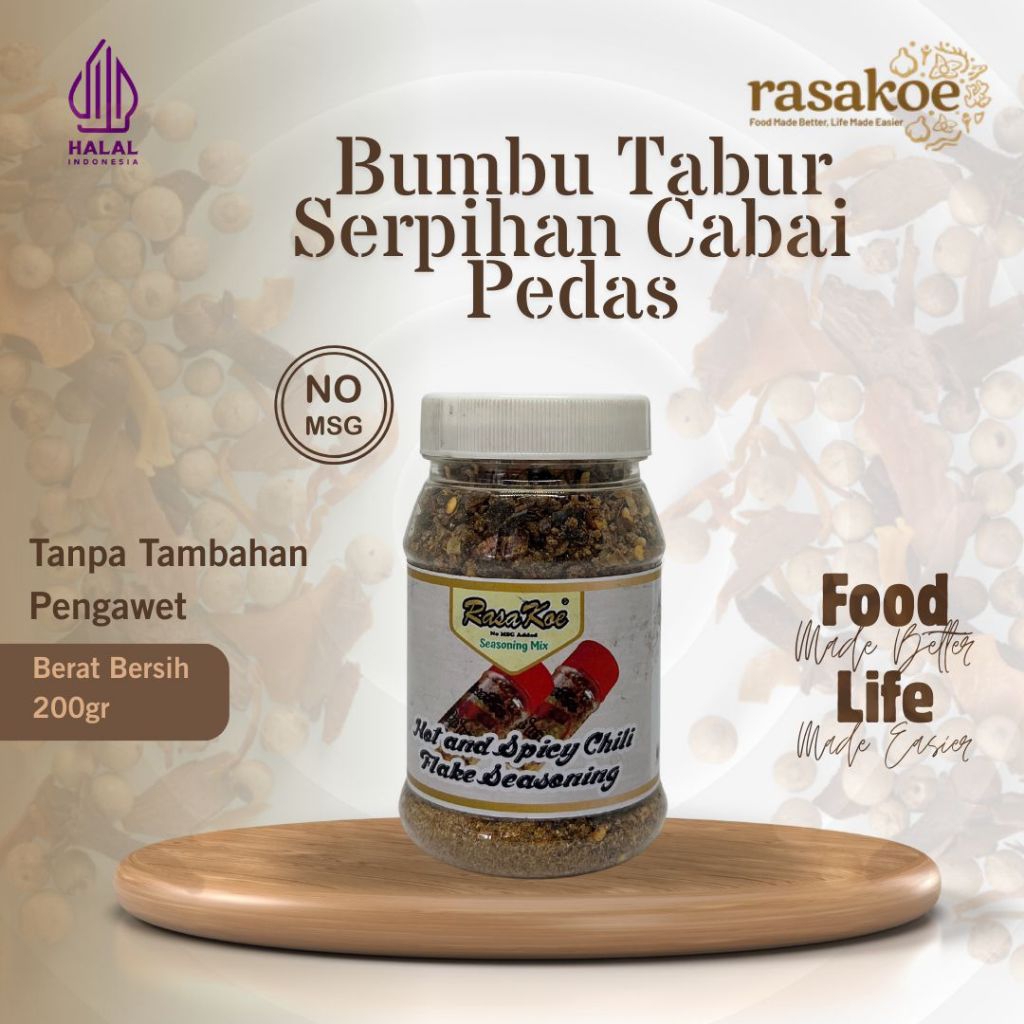 Rasakoe Bumbu Tabur Serpihan Cabai Pedas Non MSG 200 Gram - Halal, Praktis & Tanpa Pengawet